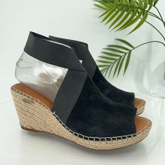 Gentle Souls Women's Crista Espadrille Sandals Size 8.5 Black Suede Leather - Picture 1 of 16